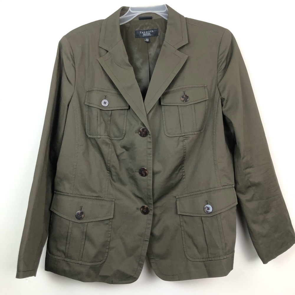 Talbots Cargo Jacket Blazer Size 12W Olive Moto